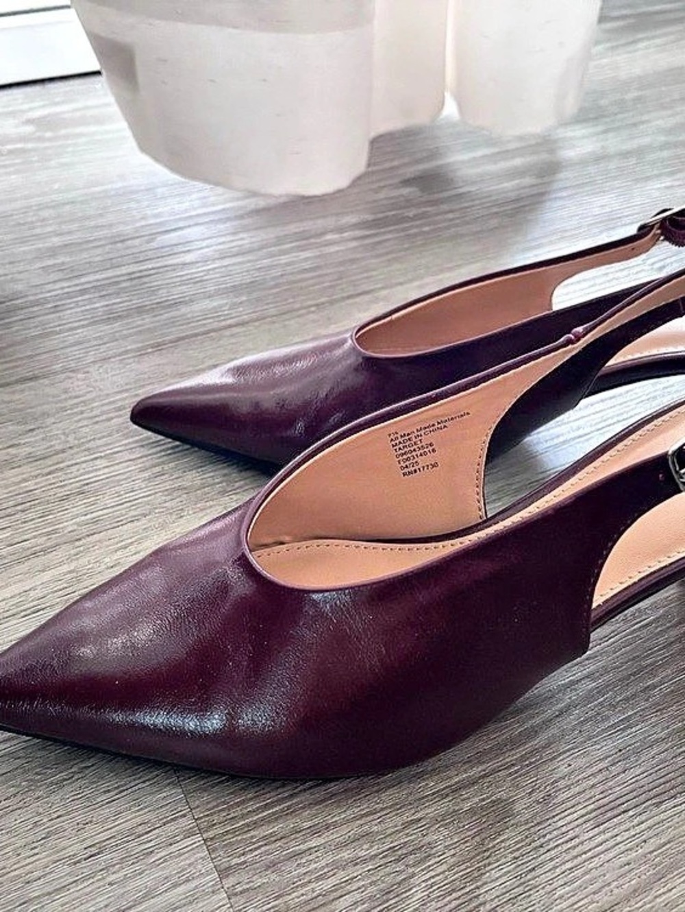 Pointed-Toe Slingback Heels in Burgundy